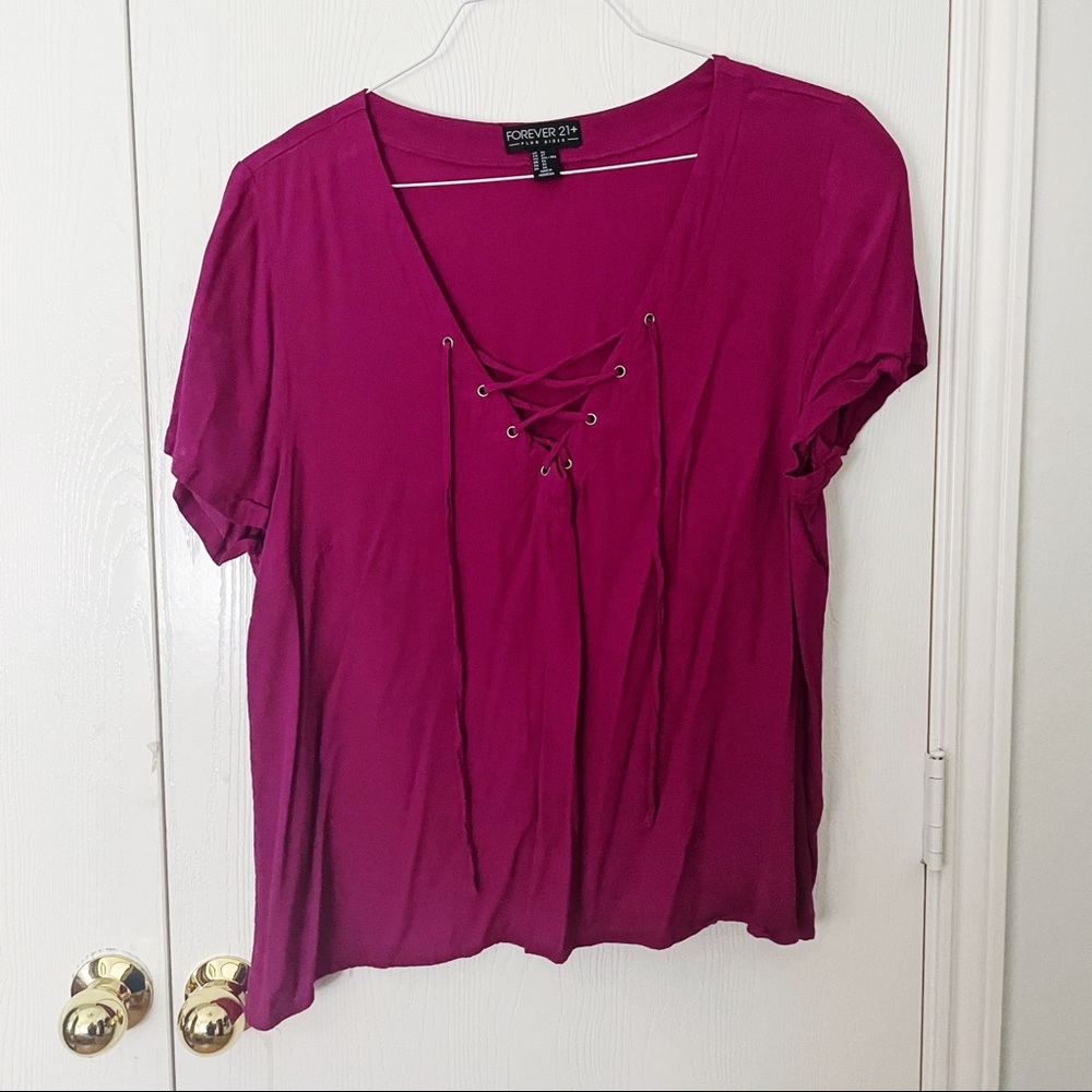 FOREVER21 VIOLET V NECK BLOUSE